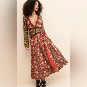 Floral Free People Tilda Wrap Dress Long Sleeve Maxi Dress
